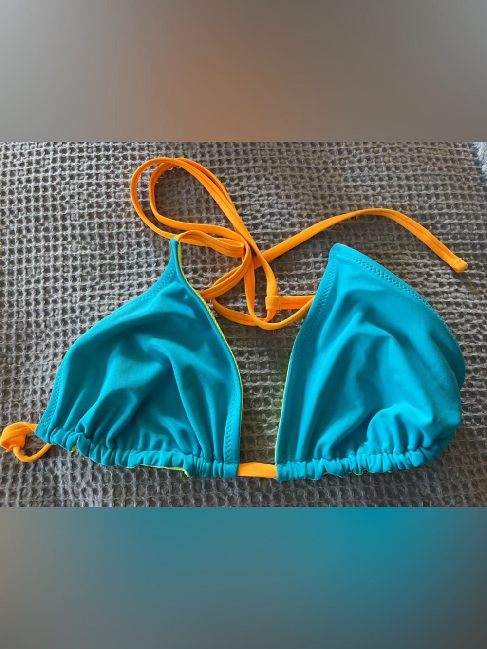 wild fable Girls Turquoise & Orange Triangle Swim Top